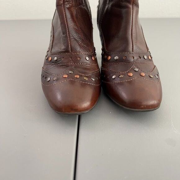Sesto Meucci Boots Womens US 5.5M Brown Studs Side Zip Leather Heels Ankle - Picture 4 of 9